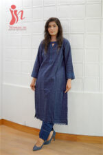 Midnight Blue Lace Detail Cotton 2-Piece Suit