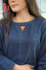 Midnight Blue Lace Detail Cotton 2-Piece Suit - Image 5