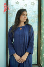 Midnight Blue Lace Detail Cotton 2-Piece Suit - Image 3